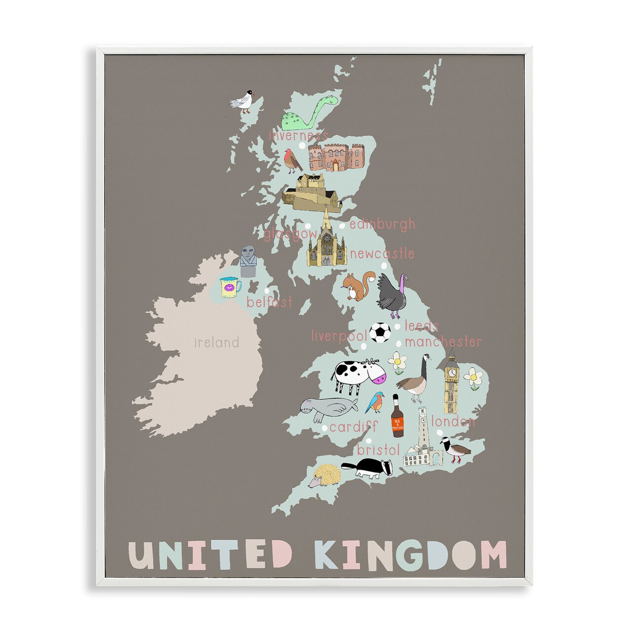 Stupell Industries Kid's Map of United Kingdom Framed Giclee, design by Carla Daly
